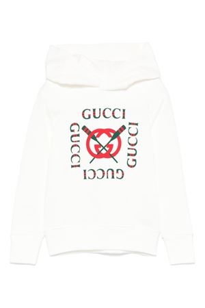 White felted cotton jersey hoodie GUCCI KIDS | 771624XJGZD9214